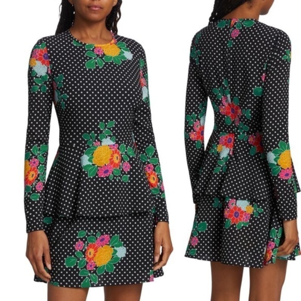 AMUR Dalilah Printed Fit-&-Flare Dress, Black Pop Dot, size 4 NWT